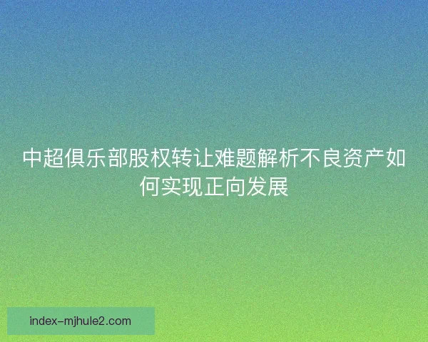 中超俱乐部股权转让难题解析不良资产如何实现正向发展 中超俱乐部股权转让难题解析不良资产如何实现正向发展